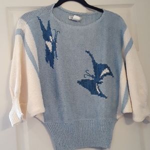 Vintage 70s/80s Ms. Kipps Blue Butterfly Sweater